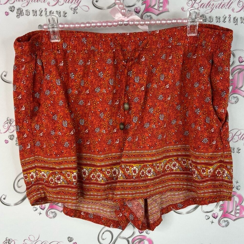 Old Navy shorts orange Red Floral High Waist Women's Shorts paisley boho